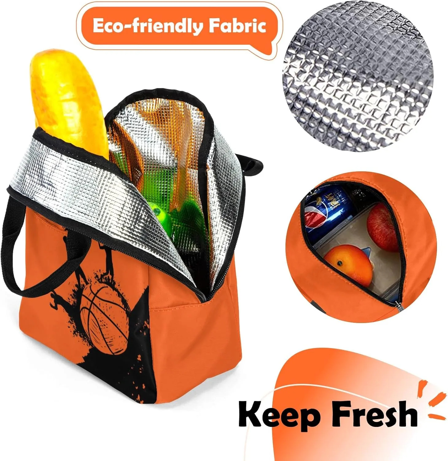 Custom Backpack for Boys, Lightweight Backpack Set with Lunch Bag and Pencil Case 3 pcs, Schoolbag for Elementary Junior High Students 6-8 10-12 14-16, Basketball