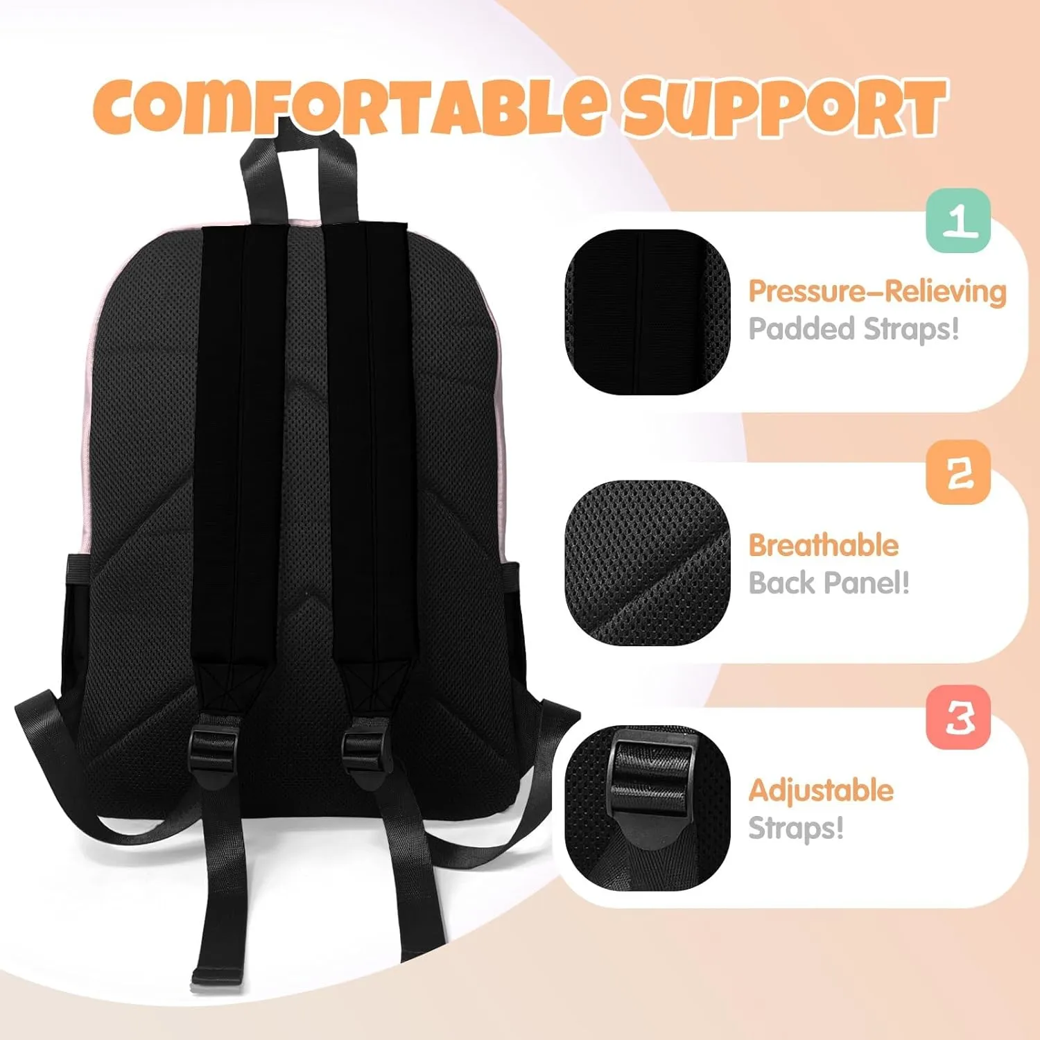 Custom Backpack for Girls, Lightweight Backpack Set with Lunch Bag and Pencil Case 3 pcs, Schoolbag for Elementary Junior High School Students 6-8 10-12 14-16, BlackPink-Rainbow