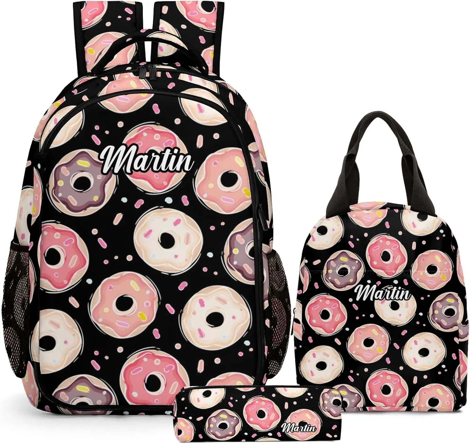Custom Backpack for Girls, Lightweight Backpack Set with Lunch Bag and Pencil Case 3 pcs, Schoolbag for Elementary Junior High School Students 6-8 10-12 14-16