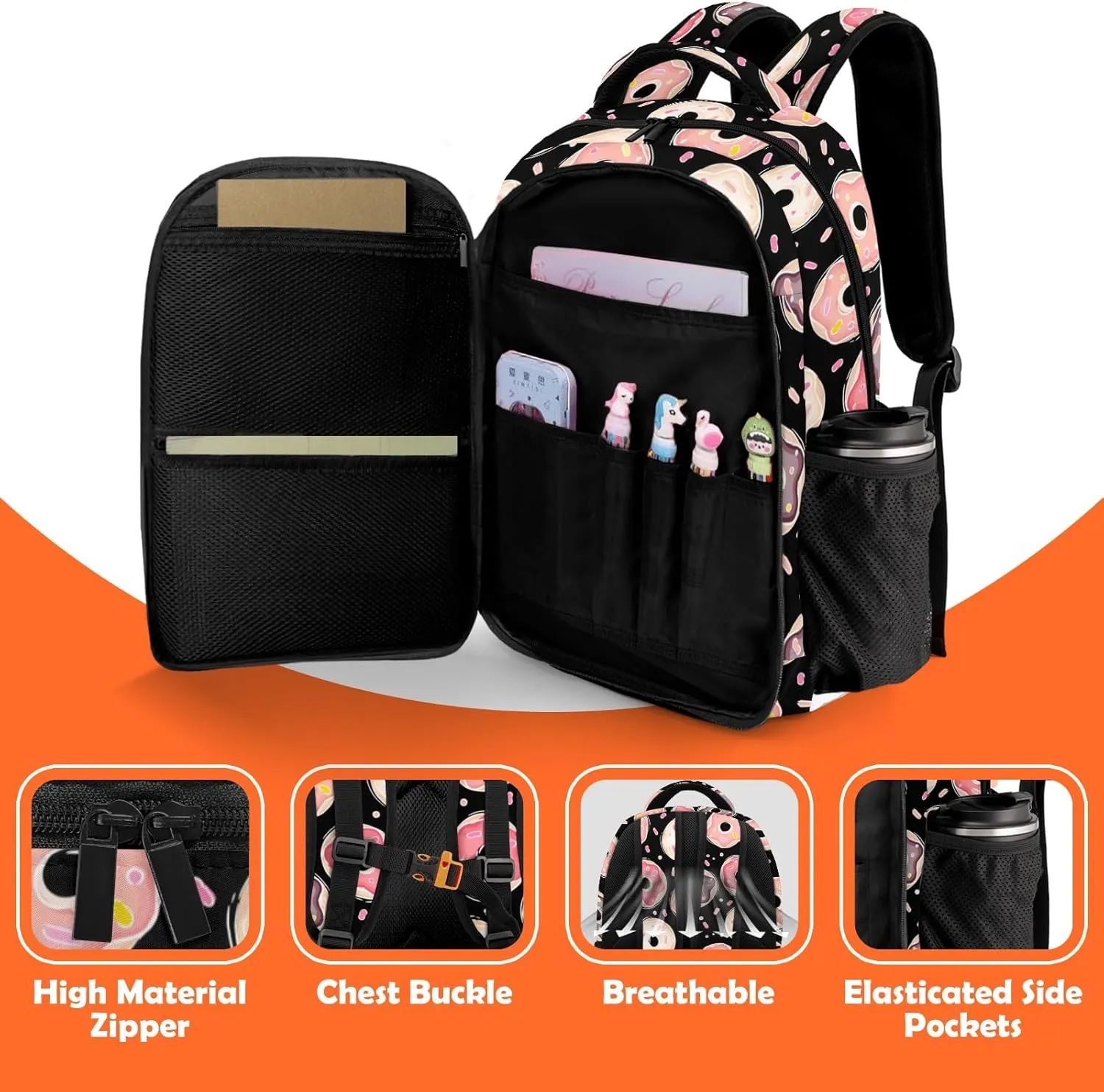 Custom Backpack for Girls, Lightweight Backpack Set with Lunch Bag and Pencil Case 3 pcs, Schoolbag for Elementary Junior High School Students 6-8 10-12 14-16