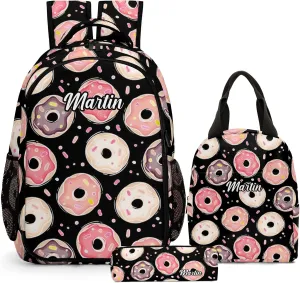 Custom Backpack for Girls, Lightweight Backpack Set with Lunch Bag and Pencil Case 3 pcs, Schoolbag for Elementary Junior High School Students 6-8 10-12 14-16