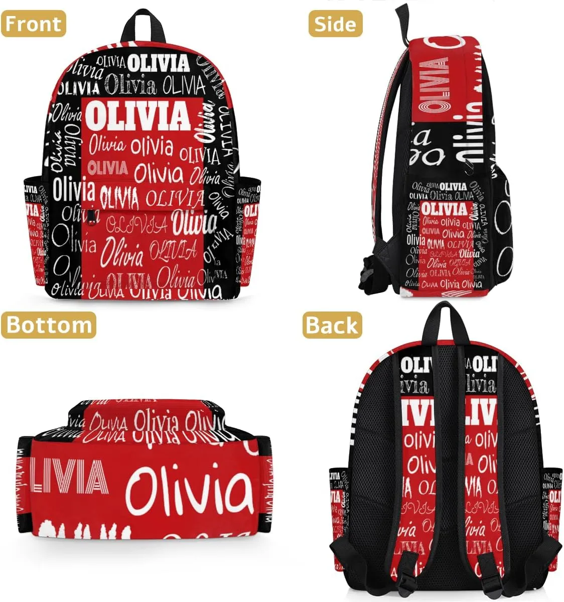 Custom Backpack Personalized Backpack, Customize Your Text Name Logo Waterproof Book Bag for Students Girls Black Red Color