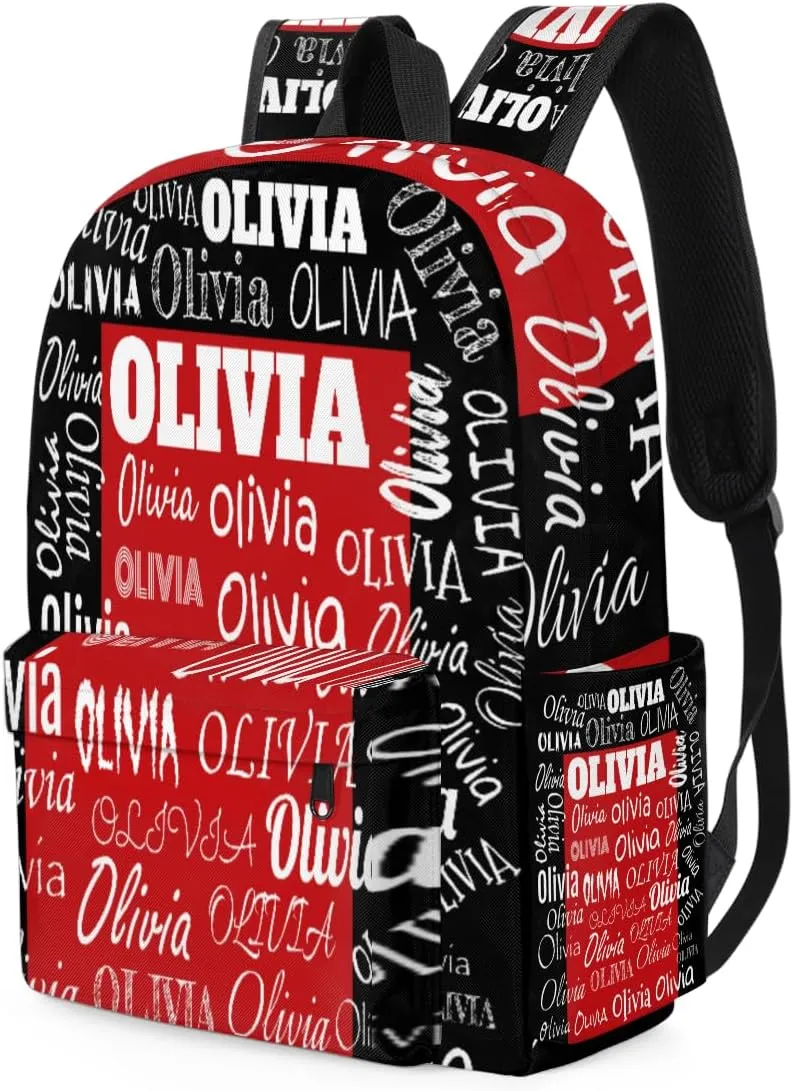 Custom Backpack Personalized Backpack, Customize Your Text Name Logo Waterproof Book Bag for Students Girls Black Red Color