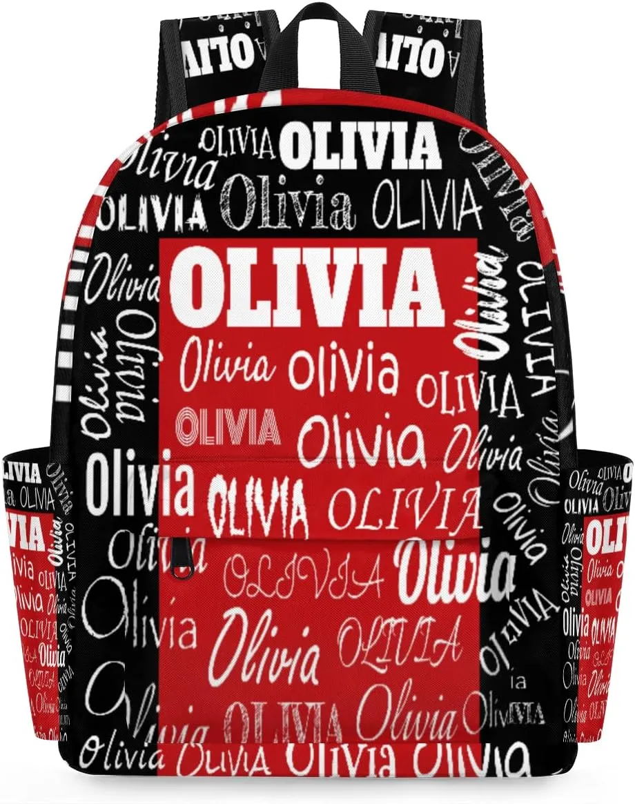 Custom Backpack Personalized Backpack, Customize Your Text Name Logo Waterproof Book Bag for Students Girls Black Red Color