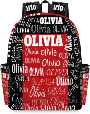 Custom Backpack Personalized Backpack, Customize Your Text Name Logo Waterproof Book Bag for Students Girls Black Red Color