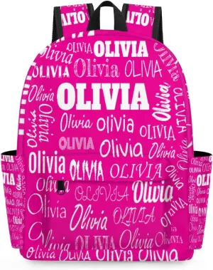 Custom Backpack with Name, Personalized Name Text School Travel Backpack for Girls, Deep Pink Color