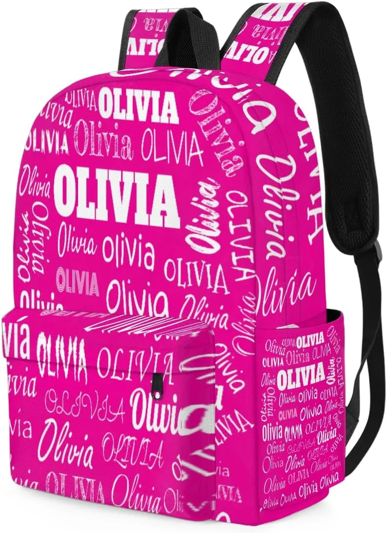 Custom Backpack with Name, Personalized Name Text School Travel Backpack for Girls, Deep Pink Color
