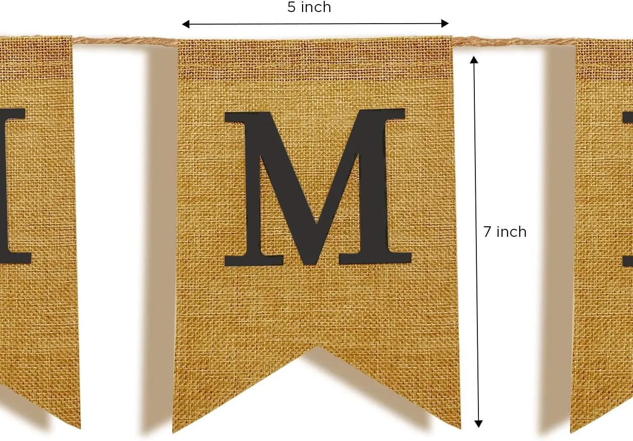 Custom Banner Kit, 97 Burlap Flags, Black Printed Letters Numbers, 120ft Twine String & Needle, DIY Customizable Personalized Banner, Imitation Burlap