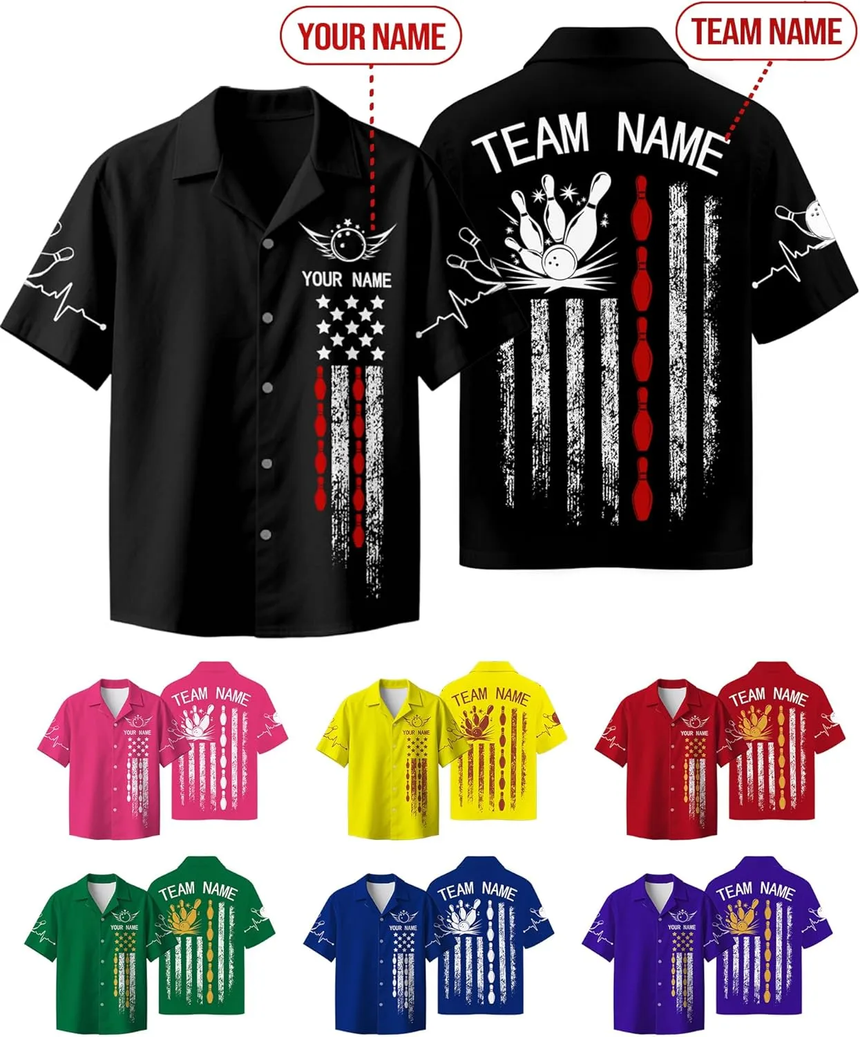 Custom Bowling Shirts for Men with Name, Personalized Retro Bowling Jersey Unisex Vintage Shirt Customizable Team Gifts