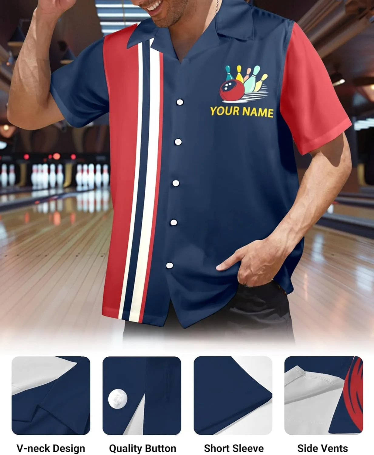 Custom Bowling Shirts for Men with Name, Personalized Retro Bowling Jersey Unisex Vintage Shirt Customizable Team Gifts