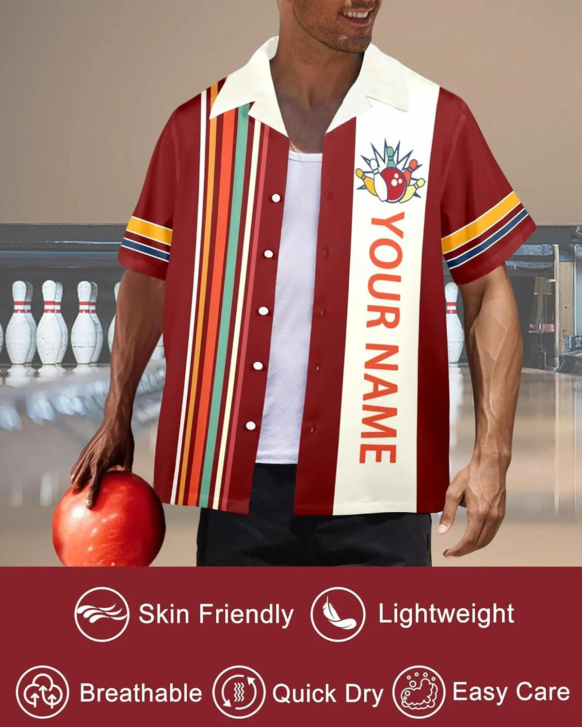 Custom Bowling Shirts for Men with Name, Personalized Retro Bowling Jersey Unisex Vintage Shirt Customizable Team Gifts