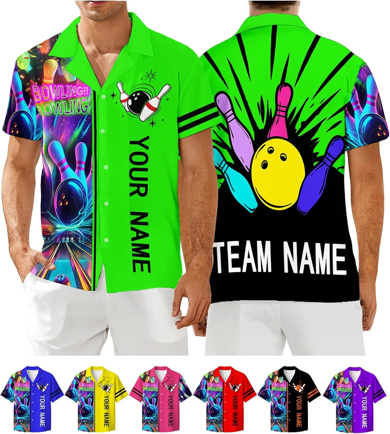 Custom Bowling Shirts for Men with Name, Personalized Retro Bowling Jersey Unisex Vintage Shirt Customizable Team Gifts