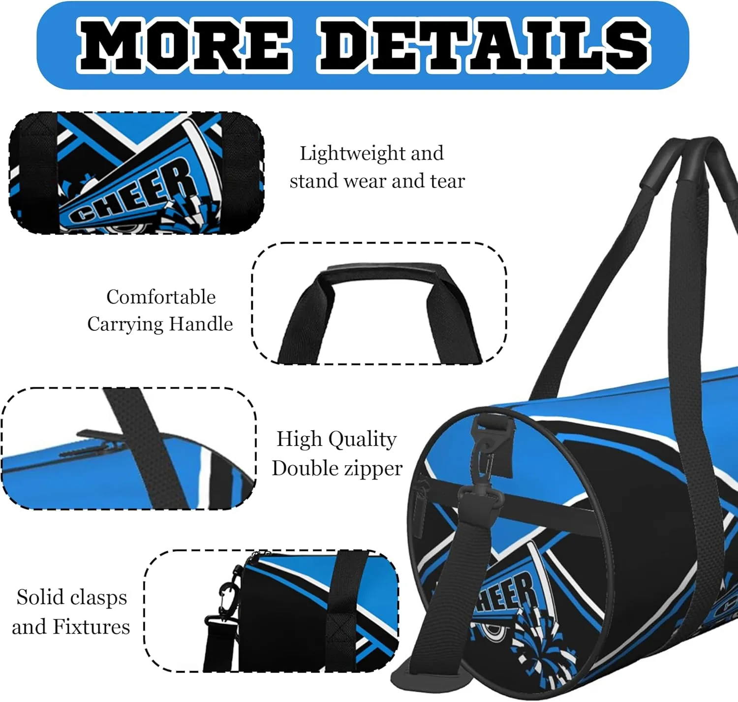 Custom Cheer Bags for Cheerleaders, Personalized Cheerleading Bag with Name Sports Duffle Bag Gym Travel Perform Training Bag (Blue)