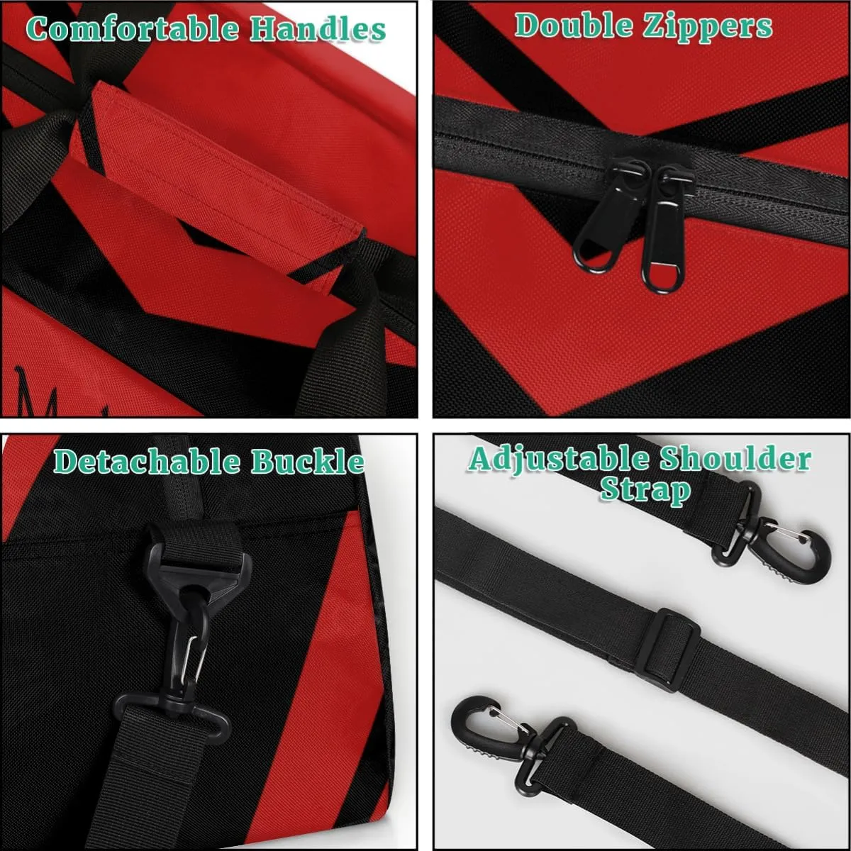 Custom Cheerleader Bag for Cheering Squad, Personalized Ballet Dance Bag Overnight Duffel Bag Gymnastics Swimming Sports Bag, Red and Black