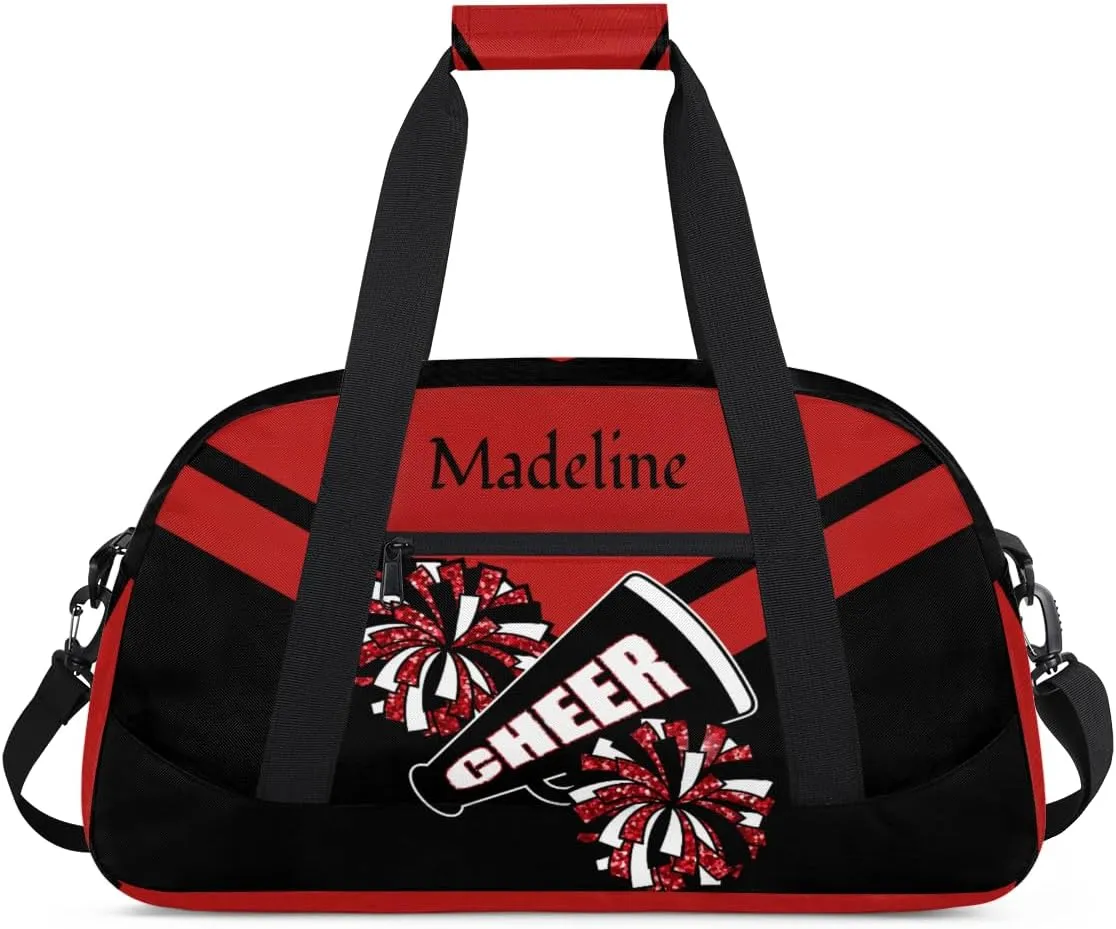 Custom Cheerleader Bag for Cheering Squad, Personalized Ballet Dance Bag Overnight Duffel Bag Gymnastics Swimming Sports Bag, Red and Black