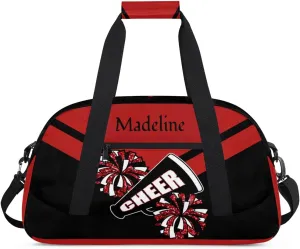 Custom Cheerleader Bag for Cheering Squad, Personalized Ballet Dance Bag Overnight Duffel Bag Gymnastics Swimming Sports Bag, Red and Black