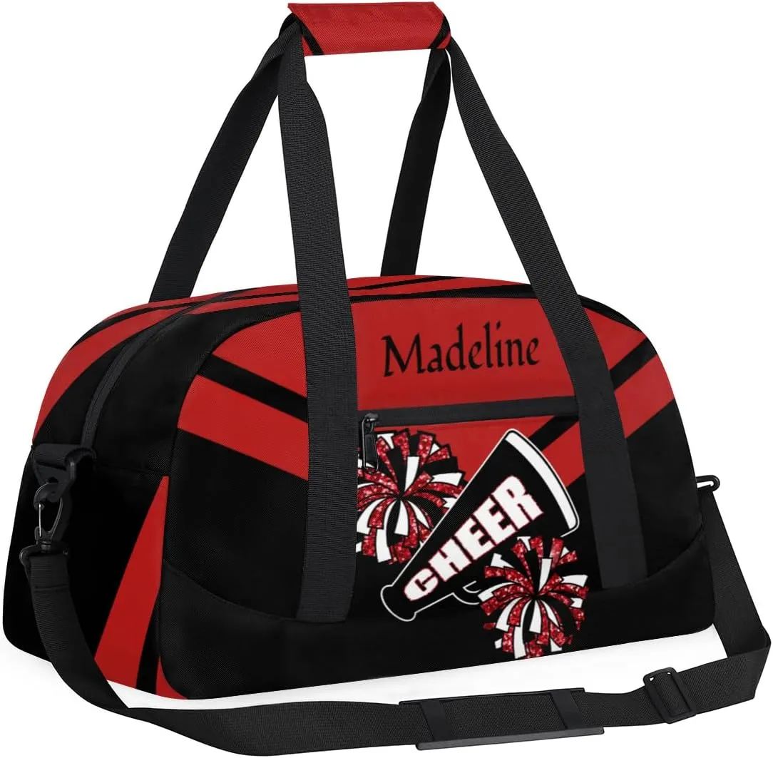 Custom Cheerleader Bag for Cheering Squad, Personalized Ballet Dance Bag Overnight Duffel Bag Gymnastics Swimming Sports Bag, Red and Black