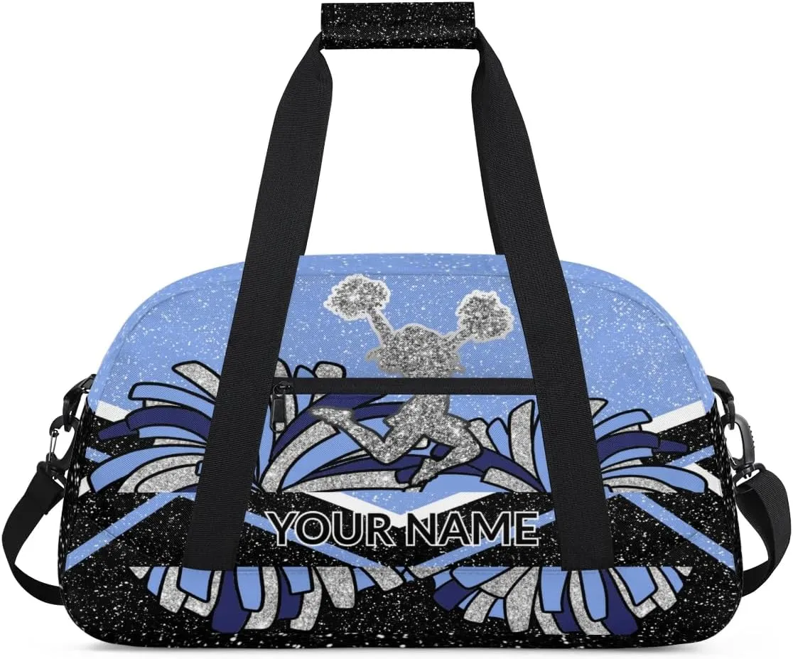 Custom Cheerleading Bag, Personalized Cheer Gym Bag with Name, Weekender Travel Overnight Bag for Women Black Blue