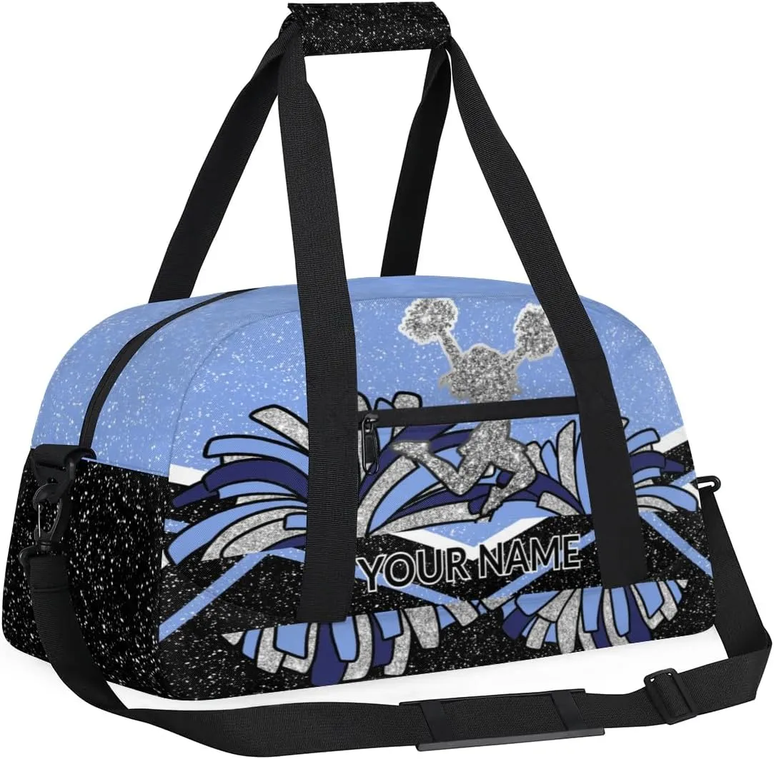 Custom Cheerleading Bag, Personalized Cheer Gym Bag with Name, Weekender Travel Overnight Bag for Women Black Blue