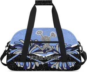 Custom Cheerleading Bag, Personalized Cheer Gym Bag with Name, Weekender Travel Overnight Bag for Women Black Blue