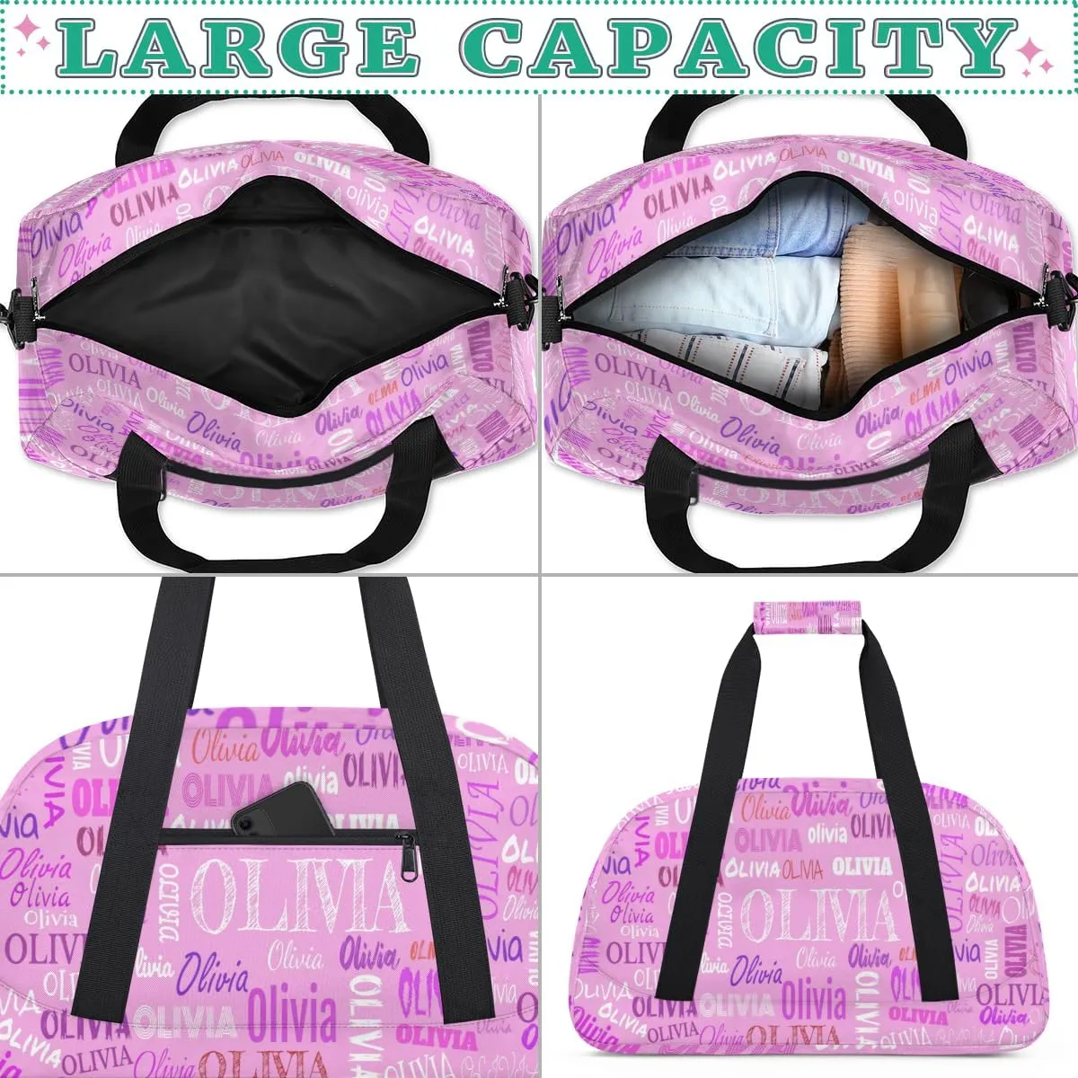 Custom Dance Ballet Duffle for Girls Pink, Personalized With Name - Overnight, Toddler, Gym Bag for Travel, Weekend, Sleepover