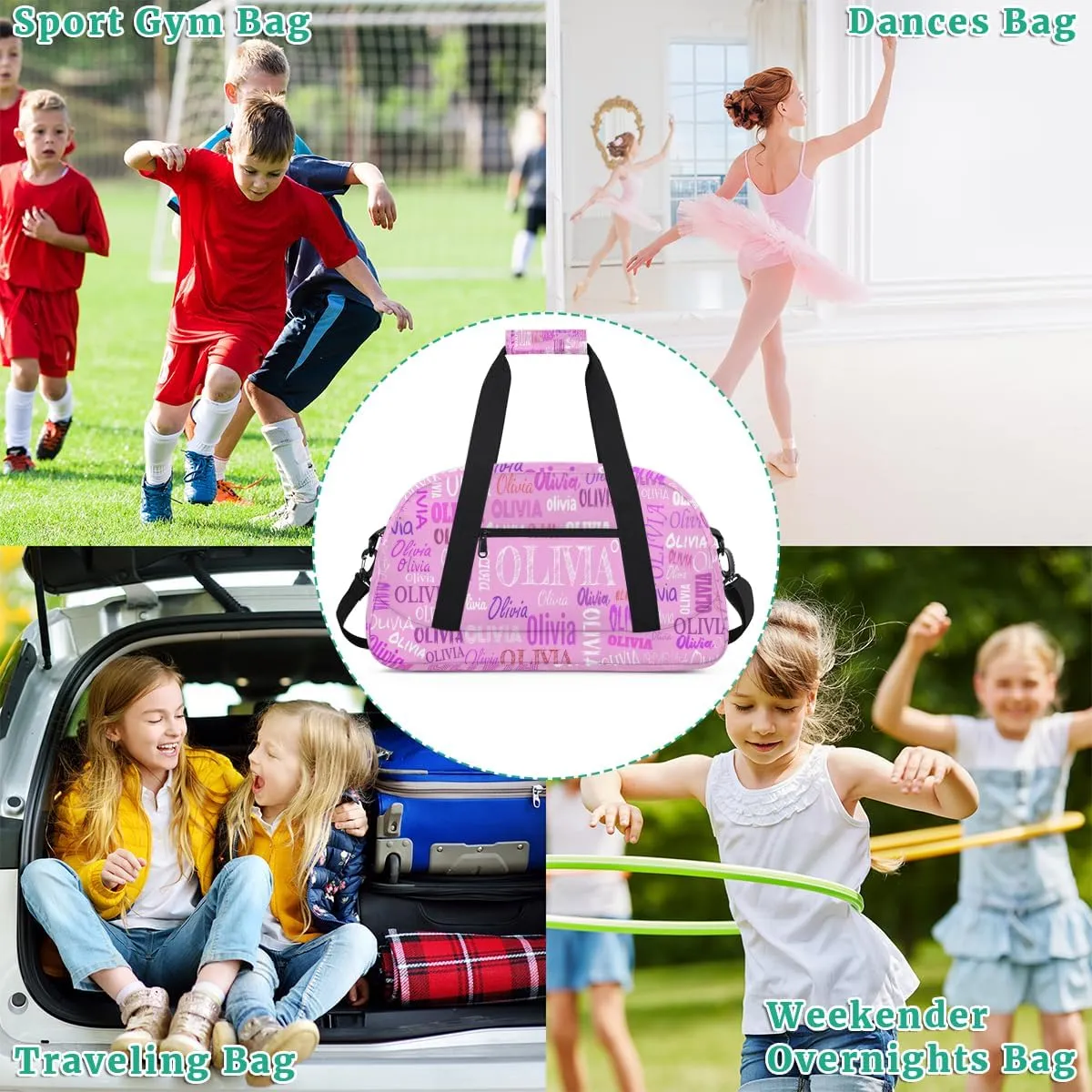 Custom Dance Ballet Duffle for Girls Pink, Personalized With Name - Overnight, Toddler, Gym Bag for Travel, Weekend, Sleepover