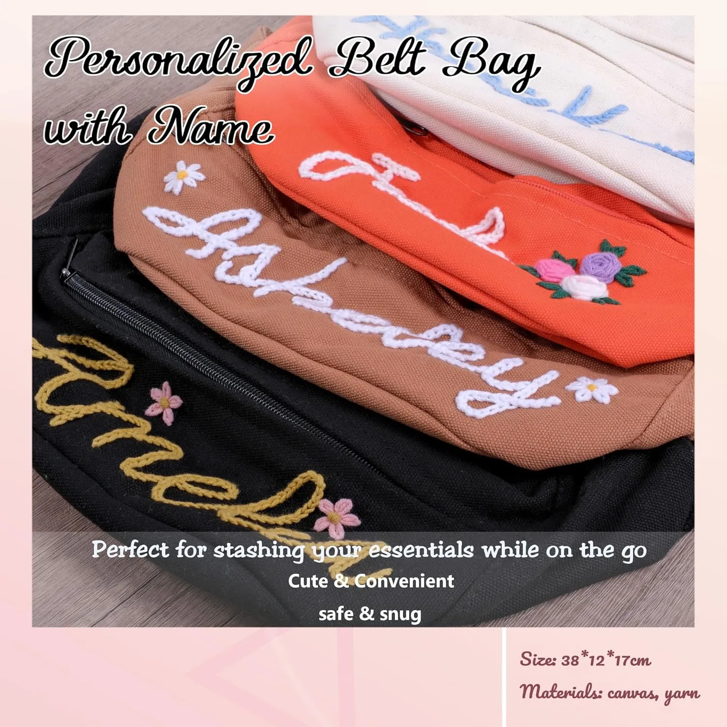 Custom Embroidered Fanny Pack – Personalized Belt Bag & Crossbody for Women – Perfect Travel Companion & Bridesmaid Gift（Black）