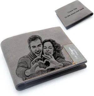 Custom Engraved Wallets Personalized Photo Leather Wallet Men,Husband,Dad,Son,Personalized Gifts (Gray)
