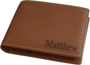 Custom Genuine Leather Wallet for Men, RFID Blocking Personalized Bifold Wallet with ID Window, Engraved Real Leather Wallet for Men with Gift Box (Brown)