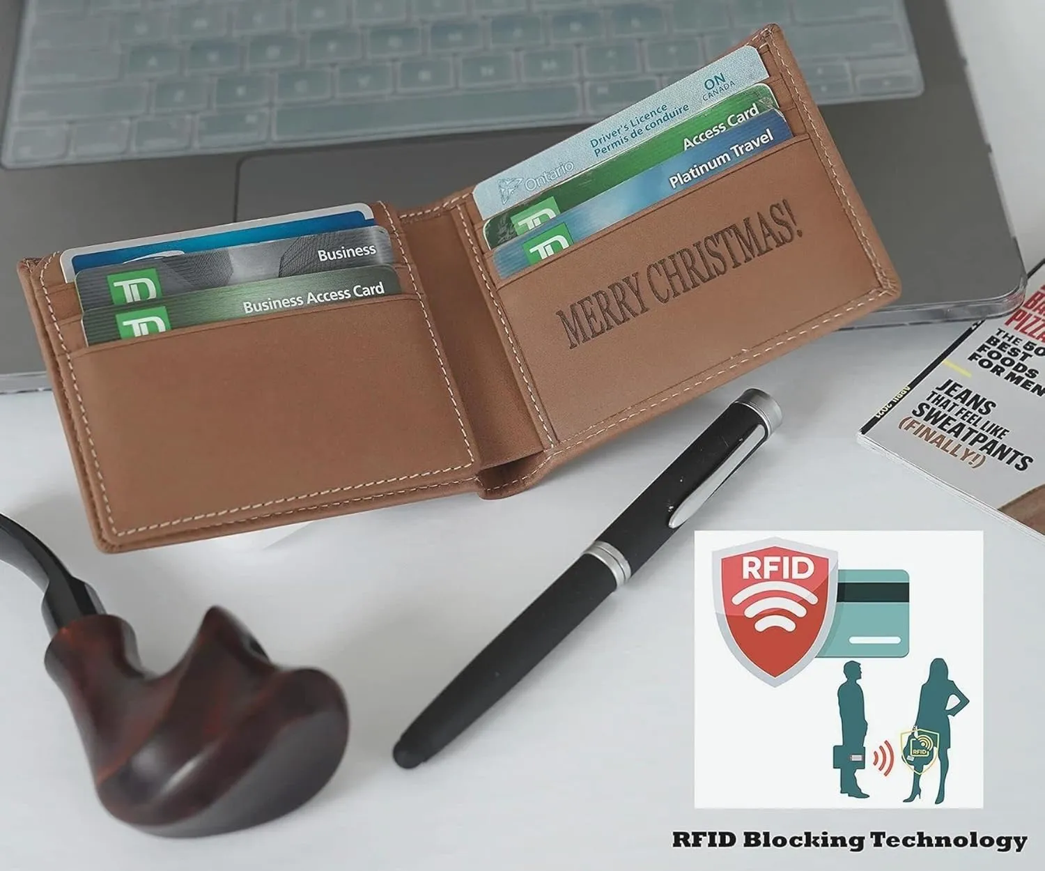 Custom Genuine Leather Wallet for Men, RFID Blocking Personalized Bifold Wallet with ID Window, Engraved Real Leather Wallet for Men with Gift Box (Brown)