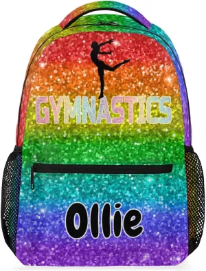 Custom Gym Backpack Name Large Capacity Athlete Shoulder Bags for Dance Competition, Colorful Bright Glittering Red Green Orange Purple Blue