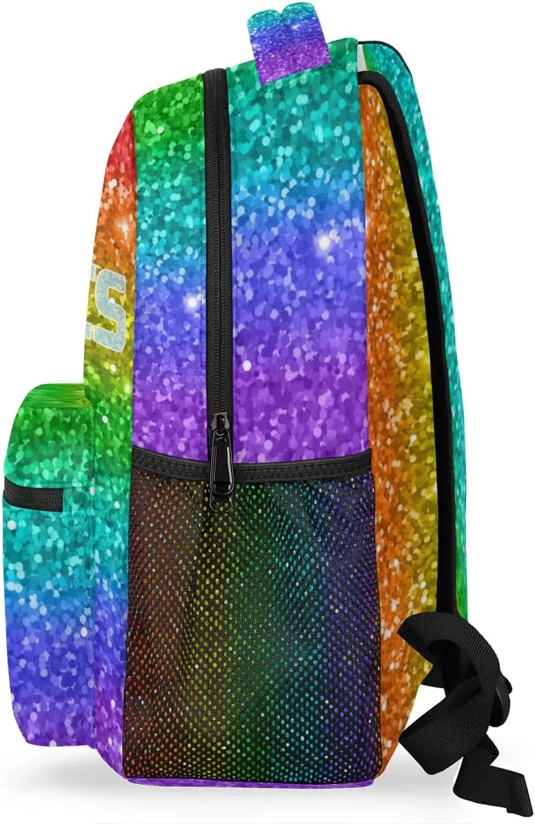 Custom Gym Backpack Name Large Capacity Athlete Shoulder Bags for Dance Competition, Colorful Bright Glittering Red Green Orange Purple Blue