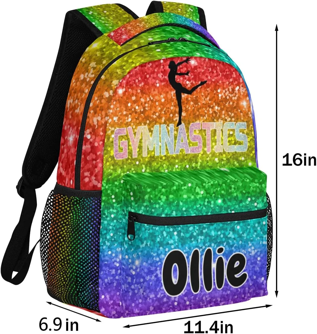 Custom Gym Backpack Name Large Capacity Athlete Shoulder Bags for Dance Competition, Colorful Bright Glittering Red Green Orange Purple Blue