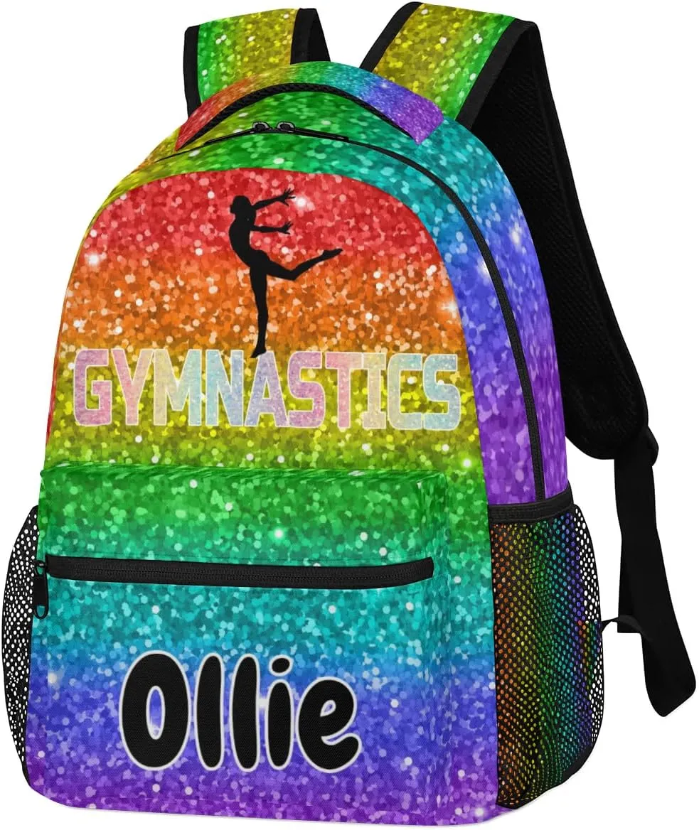 Custom Gym Backpack Name Large Capacity Athlete Shoulder Bags for Dance Competition, Colorful Bright Glittering Red Green Orange Purple Blue