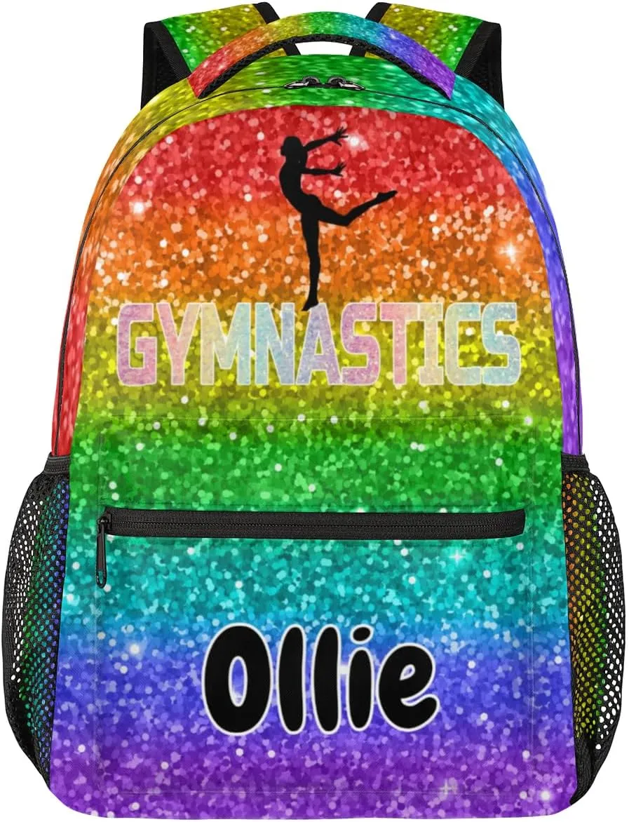 Custom Gym Backpack Name Large Capacity Athlete Shoulder Bags for Dance Competition, Colorful Bright Glittering Red Green Orange Purple Blue