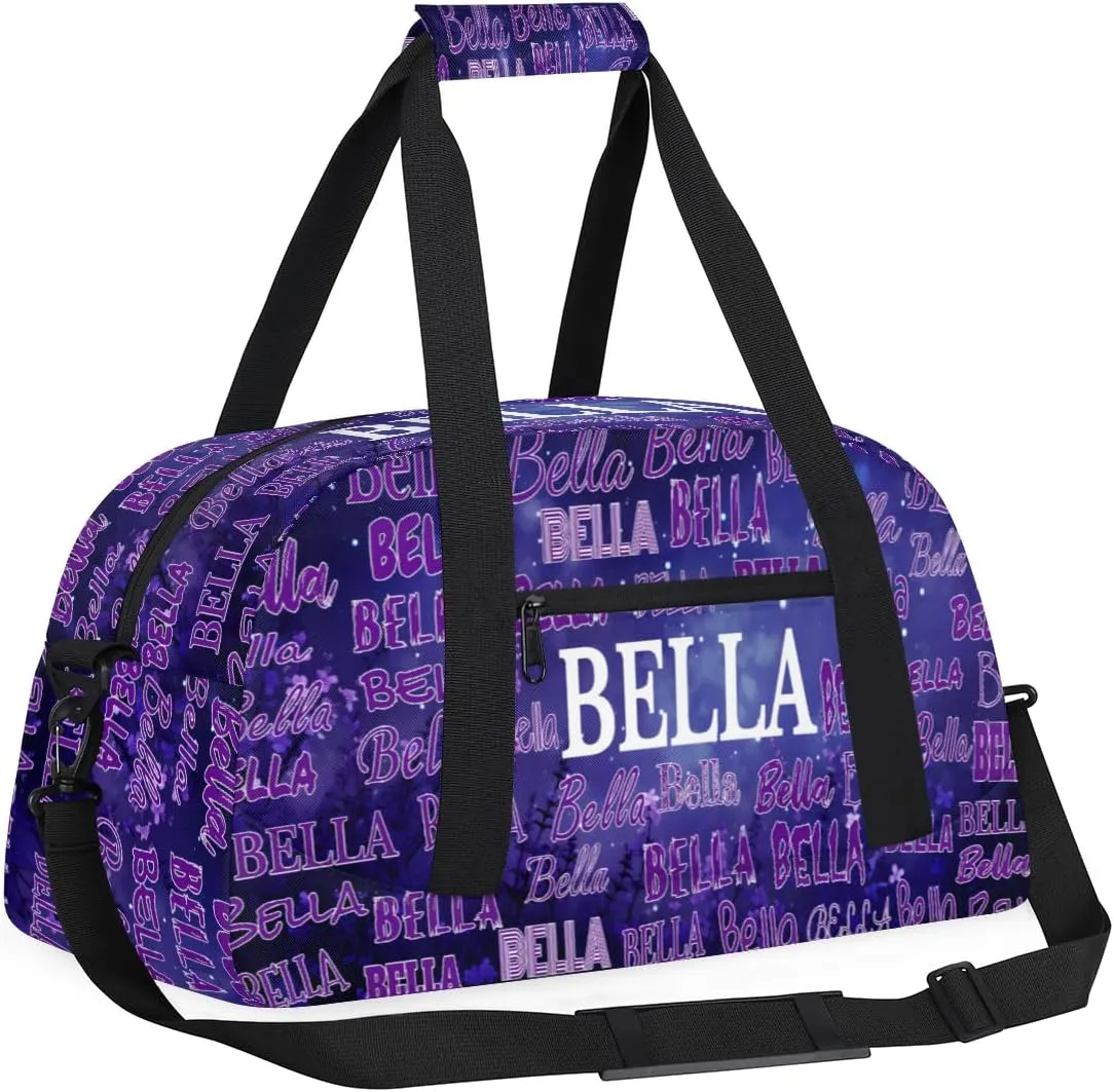 Custom Gym Bag Boys Girls, Personalized Name Gymnastics Sport Cheerleader Bag Barrel Ballet Dance Duffel Bag Women, Watercolor Dark Purple Galaxy