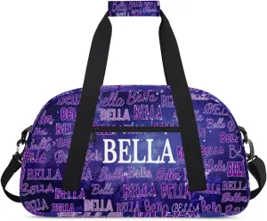 Custom Gym Bag Boys Girls, Personalized Name Gymnastics Sport Cheerleader Bag Barrel Ballet Dance Duffel Bag Women, Watercolor Dark Purple Galaxy