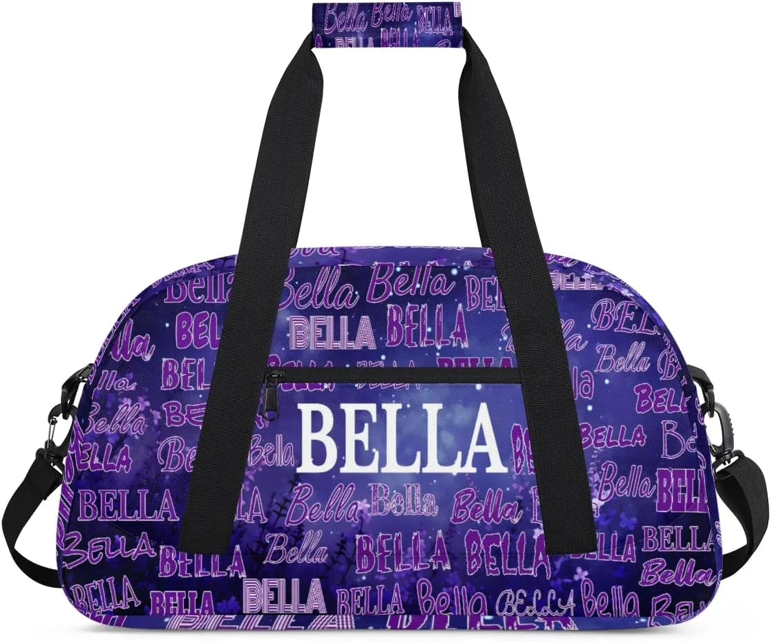 Custom Gym Bag Boys Girls, Personalized Name Gymnastics Sport Cheerleader Bag Barrel Ballet Dance Duffel Bag Women, Watercolor Dark Purple Galaxy