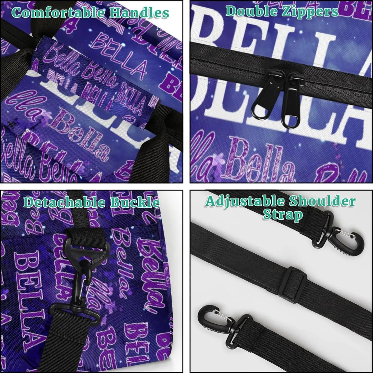 Custom Gym Bag Boys Girls, Personalized Name Gymnastics Sport Cheerleader Bag Barrel Ballet Dance Duffel Bag Women, Watercolor Dark Purple Galaxy