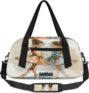 Custom Gym Bag for Girls, Personalized Name Gymnastics Sport Cheerleader Bag Barrel Ballet Dance Duffel Bag for Women, Hand Drawn Two Dancing Girls