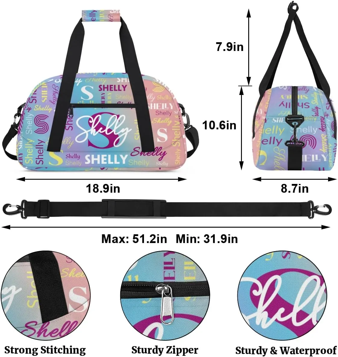 Custom Gym Bag for Women Men Personalized Sports Duffel Bag Waterproof Shoulder Weekender Bag Sports Travel Bag Light Rainbow Lightweight Carry on Training Bag