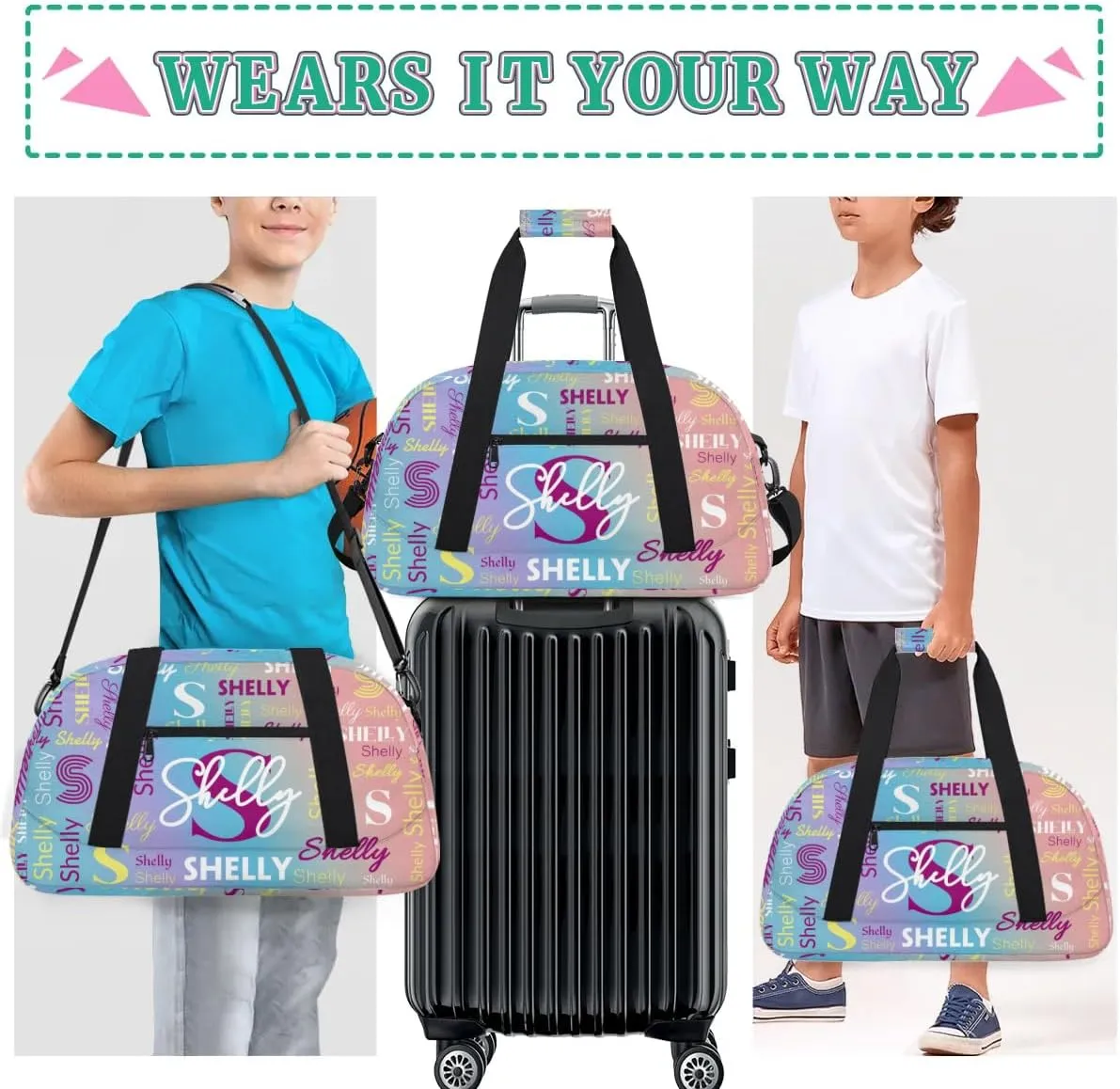 Custom Gym Bag for Women Men Personalized Sports Duffel Bag Waterproof Shoulder Weekender Bag Sports Travel Bag Light Rainbow Lightweight Carry on Training Bag