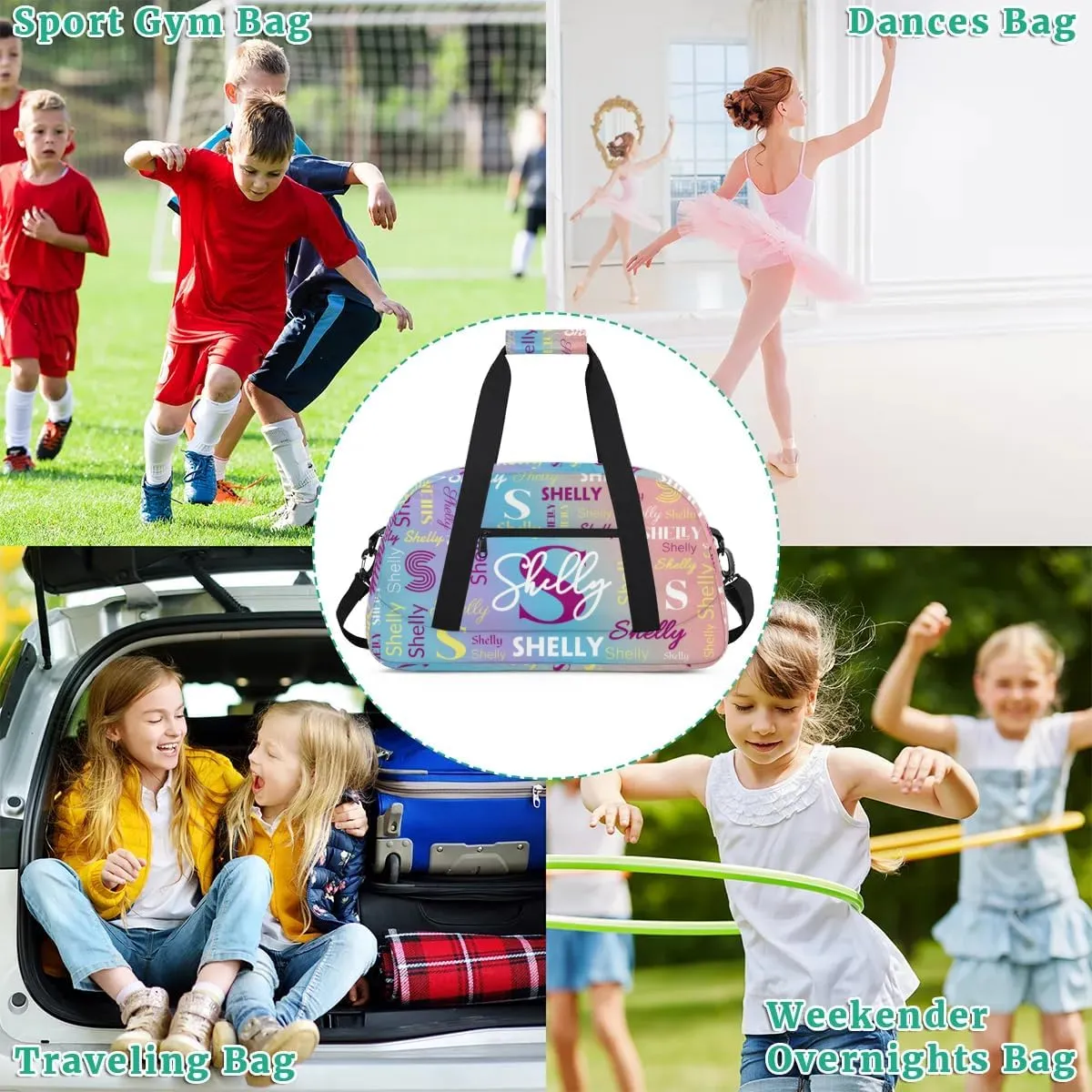 Custom Gym Bag for Women Men Personalized Sports Duffel Bag Waterproof Shoulder Weekender Bag Sports Travel Bag Light Rainbow Lightweight Carry on Training Bag
