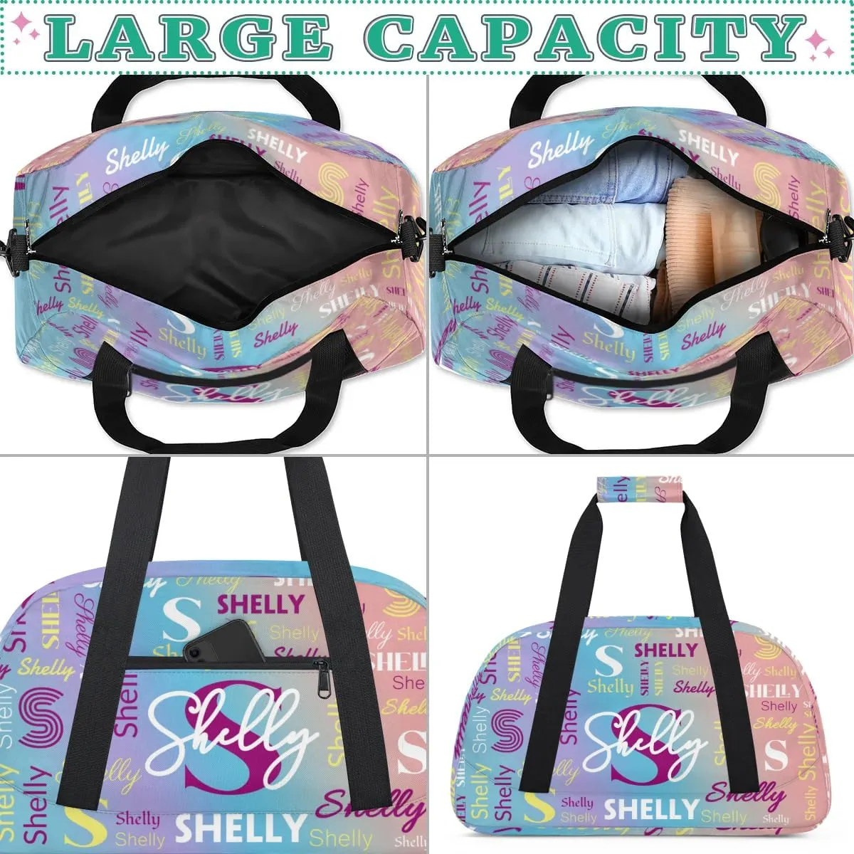 Custom Gym Bag for Women Men Personalized Sports Duffel Bag Waterproof Shoulder Weekender Bag Sports Travel Bag Light Rainbow Lightweight Carry on Training Bag