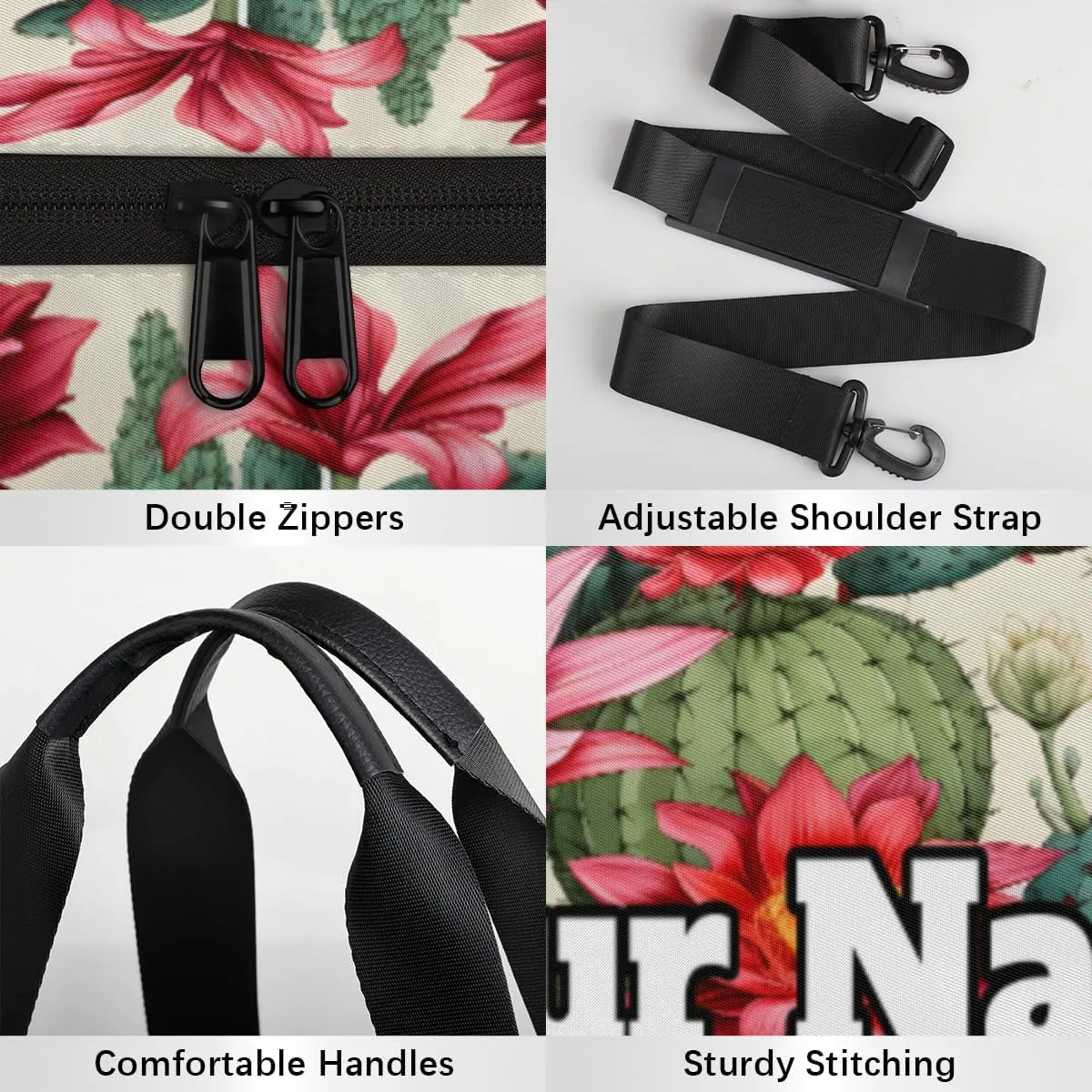 Custom Gym Bag for Women Men with Name, Personalized Cactus Flower Duffel Bag for Sports, Waterproof Dance Bag, Lightweight Carryon Gym Bag, Cactus