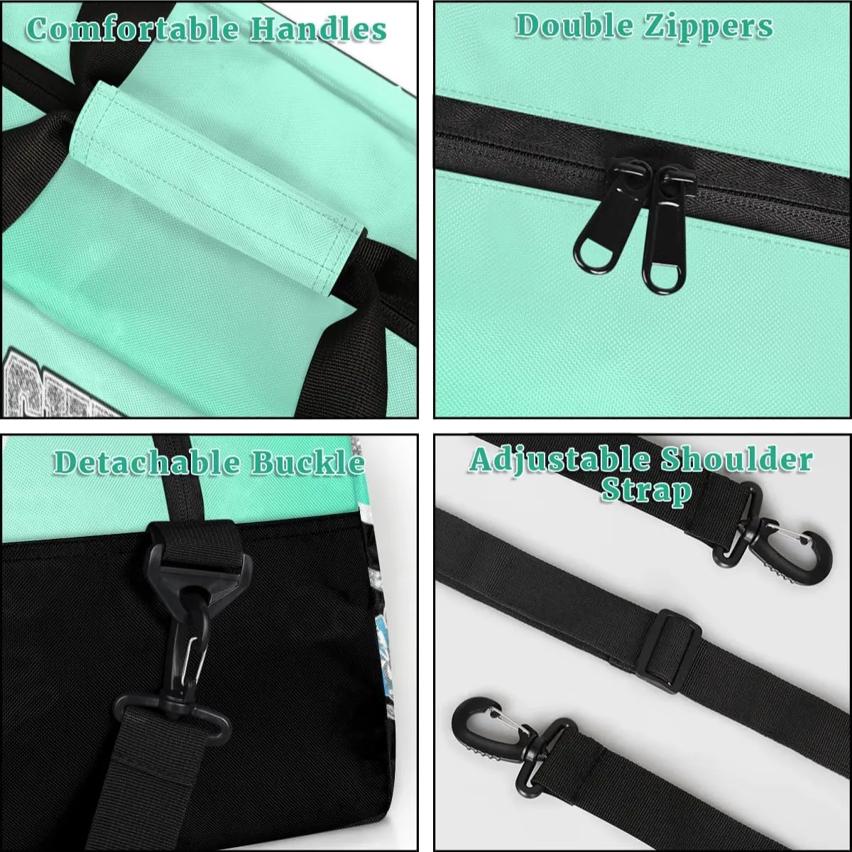 Custom Gym Bag for Women Personalized Cheer Team Sports Duffel Bag Lightweight Cheerleaders Weekender Overnight Travel Duffel Bag Light Cyan Blue
