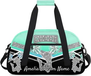 Custom Gym Bag for Women Personalized Cheer Team Sports Duffel Bag Lightweight Cheerleaders Weekender Overnight Travel Duffel Bag Light Cyan Blue