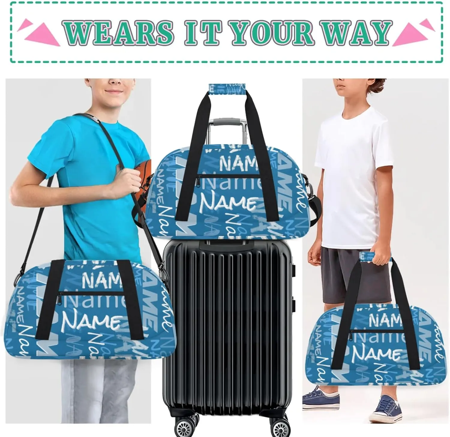 Custom Gym Bag, Personalized Sports Duffel Bag, Waterproof Lightweight Shoulder Weekender Bag, Travel Bag, Carry on Training Bag for Women Men Blue
