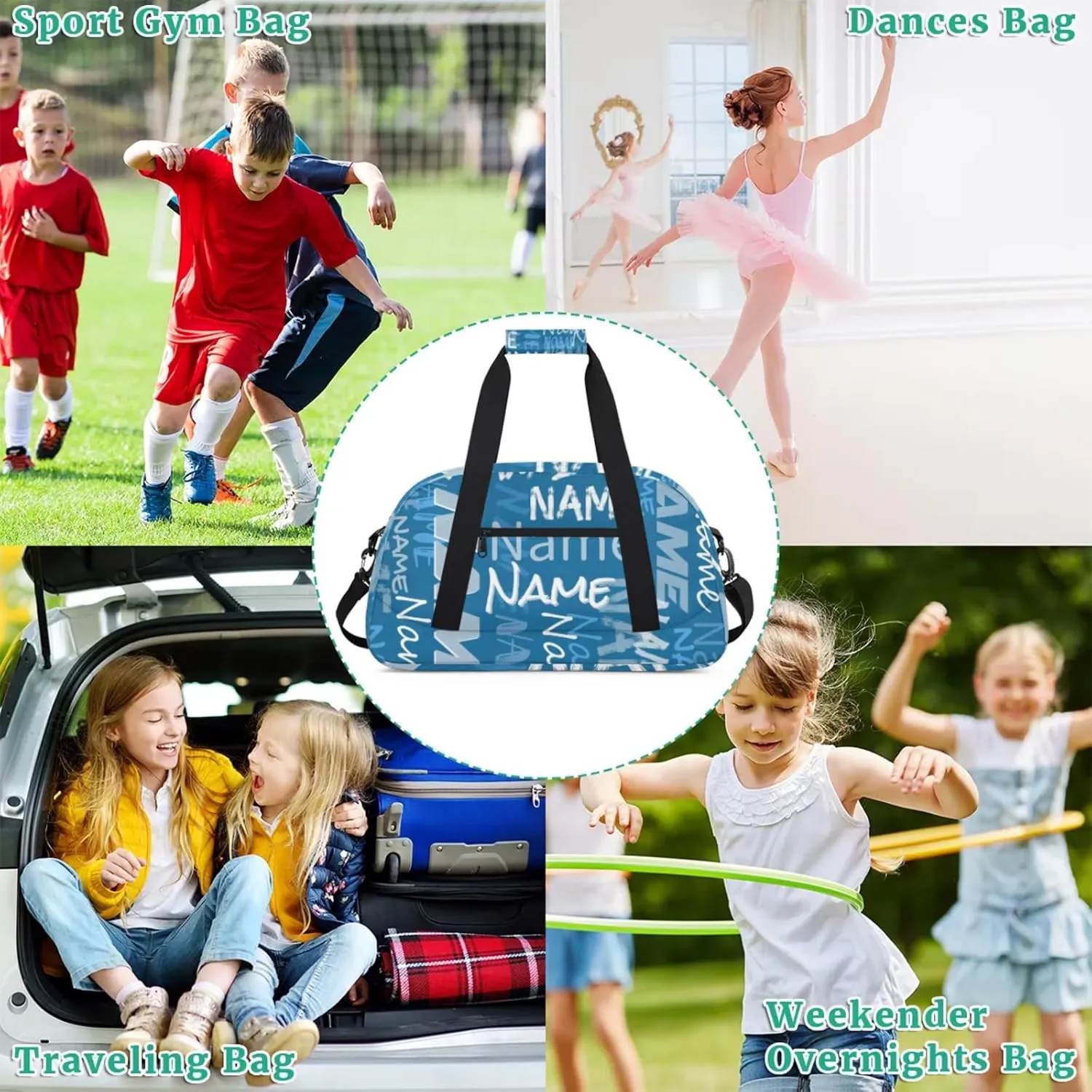 Custom Gym Bag, Personalized Sports Duffel Bag, Waterproof Lightweight Shoulder Weekender Bag, Travel Bag, Carry on Training Bag for Women Men Blue