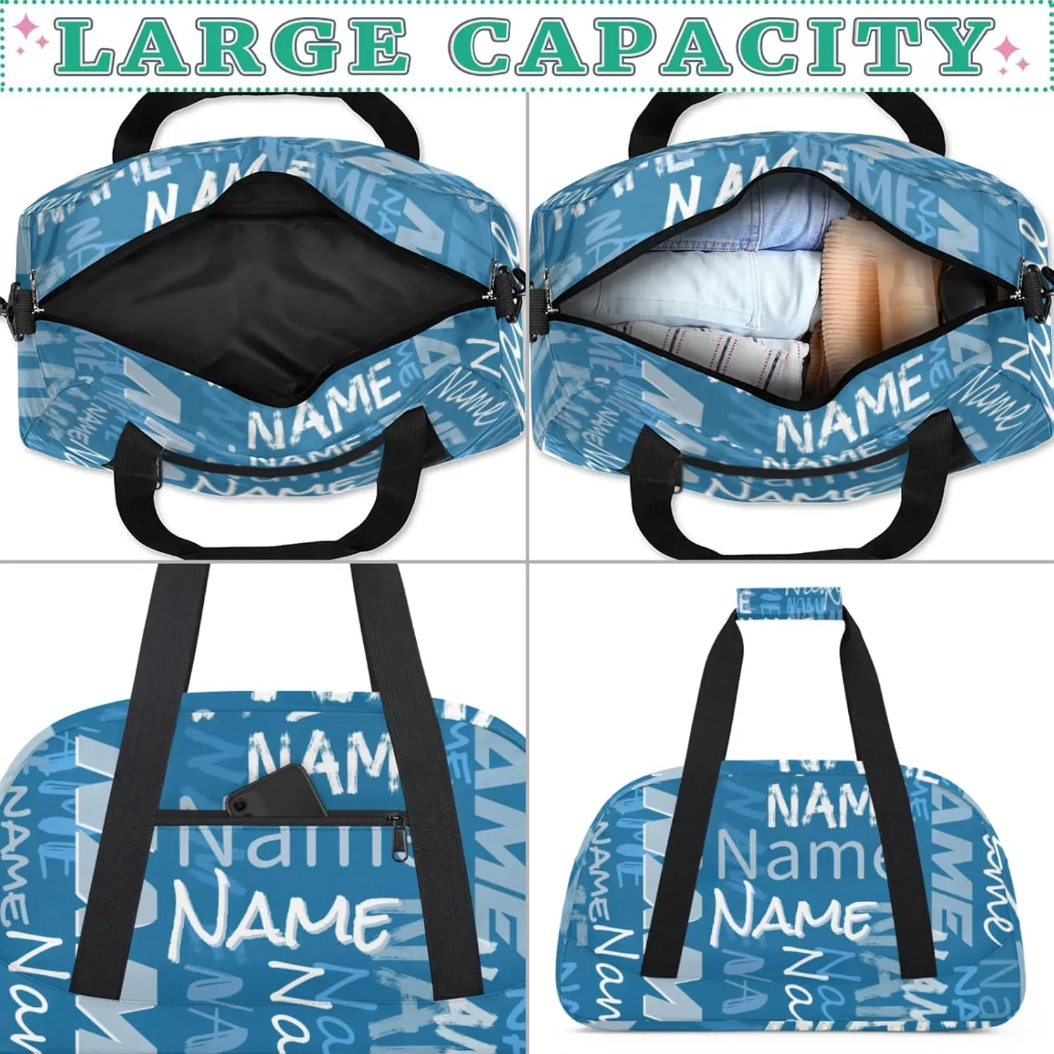 Custom Gym Bag, Personalized Sports Duffel Bag, Waterproof Lightweight Shoulder Weekender Bag, Travel Bag, Carry on Training Bag for Women Men Blue